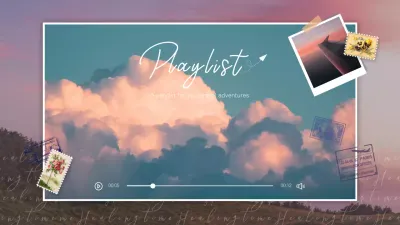 Promoting emotional playlist thumbnails with mint clouds on a pink background