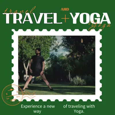 Travel yoga promotion with green stamp concept