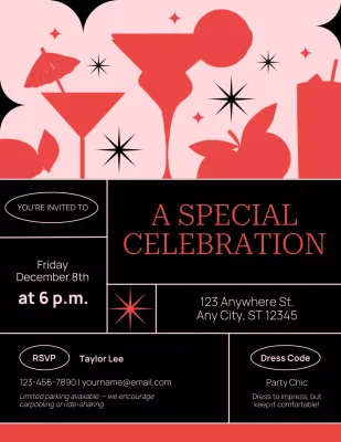 Black and Pink Retro Celebration Invitation