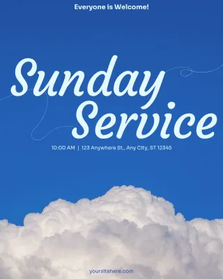 Blue Simple Sunday Service Invitation Post
