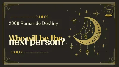 A tarot card love horoscope with a black background and a moon pattern with gold lines