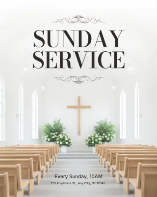 White Traditional Church Service Announcement