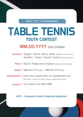 Blue Modern Table Tennis Registration Poster