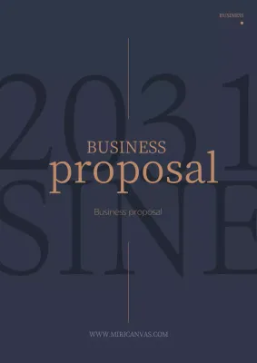 Simple typographic business proposal vertical in navy blue and brown colors
