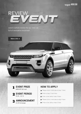 Promote a gray, upscale car store event