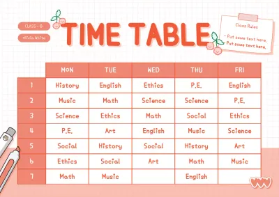 School timetable with a cute diary concept