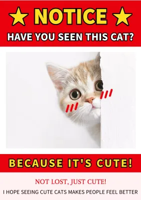 Red Comic Cat Notice Poster