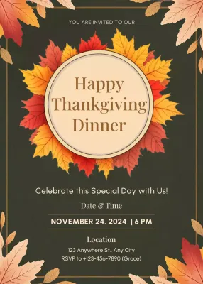 Orange Traditional Thanksgiving Invitation Poster