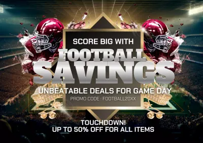 Trendy Super Bowl savings promotions in red and silver