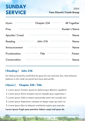 Blue Classic Church Agenda Poster