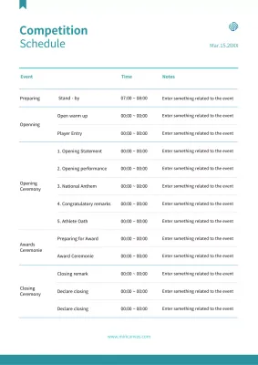 Teal Simple Competition Schedule