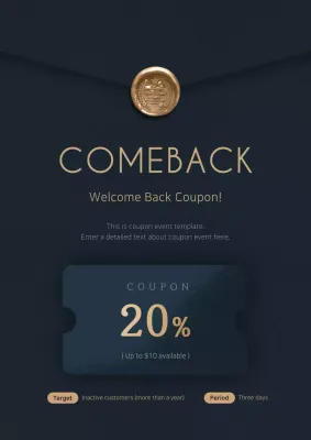 Promote a discount coupon offer with a classy and simple coupon illustration in deep blue.
