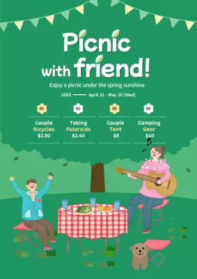 Green Retro Picnic Promotion Poster