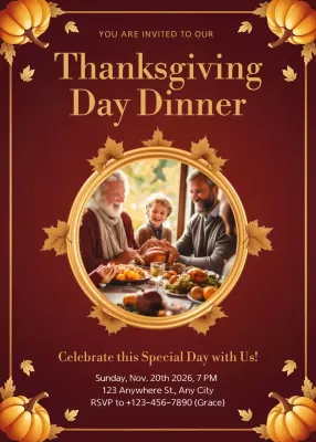 Maroon Traditional Thanksgiving Invitation Poster