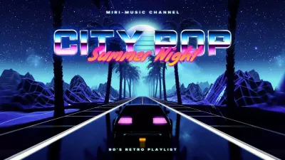 Retro city-pop playlist in blue and pink