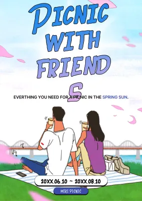 Blue Retro Picnic Event Poster