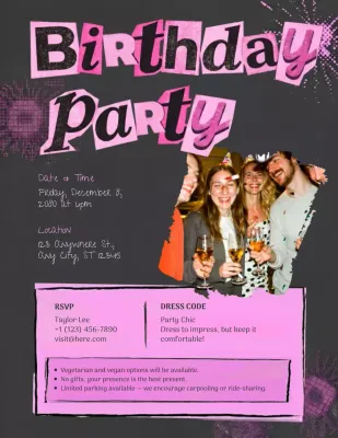 Pink Retro Birthday Invitation Poster