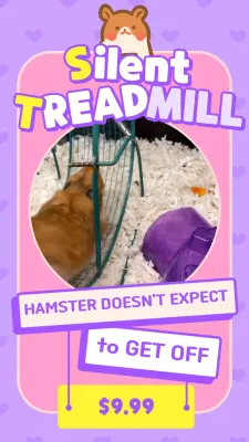 An ad promoting a cute hamster in purple