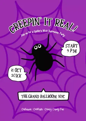 Purple Pop Creepin It Real Halloween Party Invitation