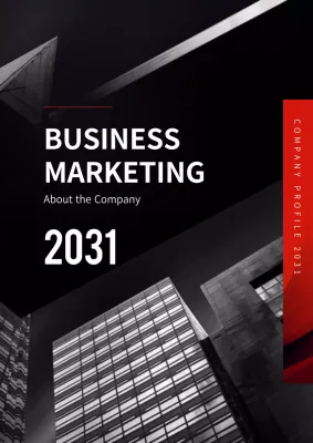 Red and black city building-inspired business profile vertical document template