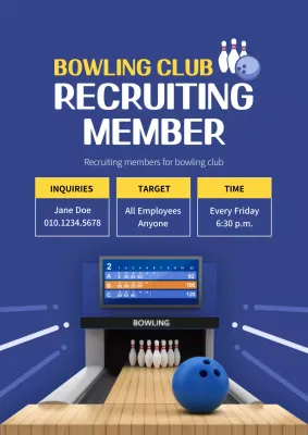 Blue Modern Bowling Recruitment Poster